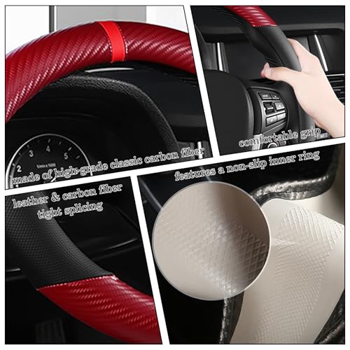 Black & Red Carbon Fiber Leather Steering Wheel Cover, Microfiber Leather, Anti-Slip, Breathable, Universal Fit for 14.5–15 in Steering Wheel Cover for Men Women - color: Splicing Carbon Fiber - Black and Red