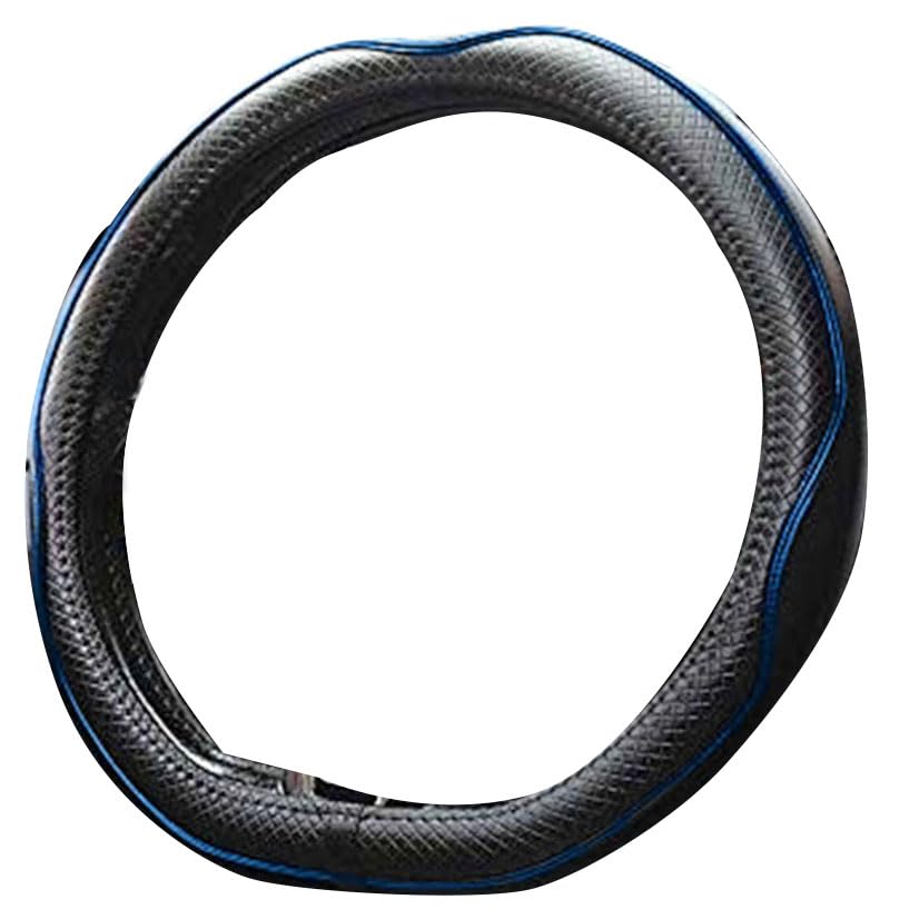 Mayco Bell Flat Bottom Steering Wheel Cover Anti-Slip,Safety,Soft,Breathable,Durable,Full Surround,Comfortable Grip Microfiber Leather (D-Shape, Black Blue)