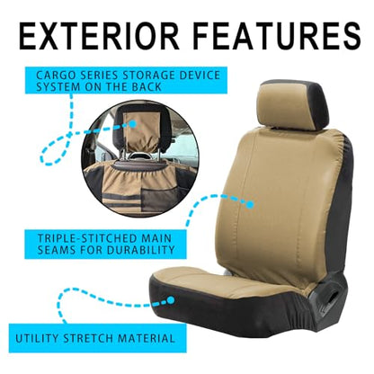Universal Nylon Canvas Fitted Bucket Seat Cover, Cut-Resistant & Waterproof Front Seat Protector for Trucks (Brown) - color: Brown