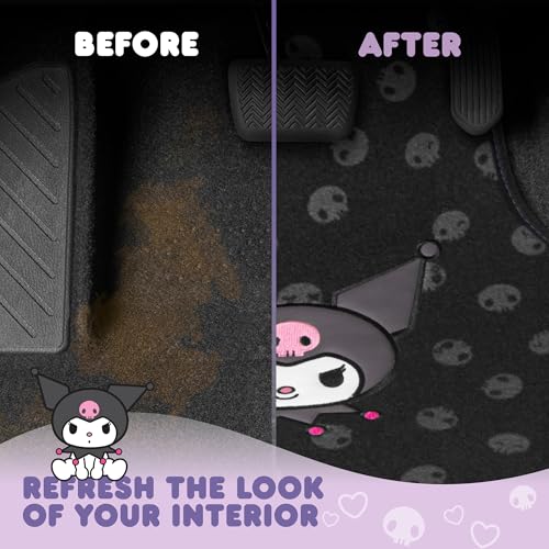 Kuromi Carpet Car Floor Mats - Universal Fit for Cars, SUVs & Trucks - Black with Kuromi Print & Purple, Pink Accents - Front & Rear Set, 4 Piece - color: Carpet Kuromi Midnight