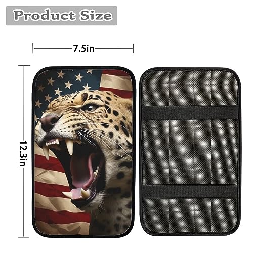 Car Center Console Pad, Universal Waterproof Car Armrest Seat Box Cover, Car Interior Accessories for Most Vehicle SUV Truck Vintage American Flag Leopard Car Armrest Pad - color: vintage american flag leopard