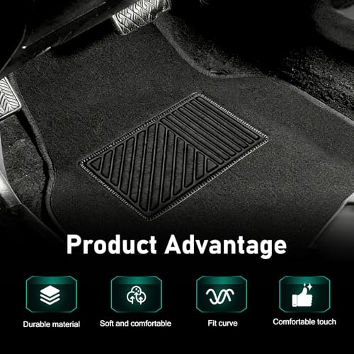 4 PCS Car Carpet Floor Mats, PVC Anti-slip Base Carpet fot Front & Rear, Breathable Flame-retardant Floor Liner for All-weather, Interior Accessory for Cars SUVs Trucks (Black)