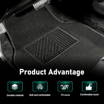 4 PCS Car Carpet Floor Mats, PVC Anti-slip Base Carpet fot Front & Rear, Breathable Flame-retardant Floor Liner for All-weather, Interior Accessory for Cars SUVs Trucks (Black)