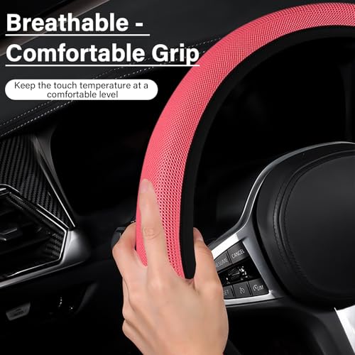 Red Mesh Steering Wheel Cover, Universal 15 inch, Elastic Stretch Microfiber Breathable Ice Silk Cover, Anti-Slip, Odorless, Sweat Absorption, Warm in Winter and Cool in Summer - color: Mesh Red