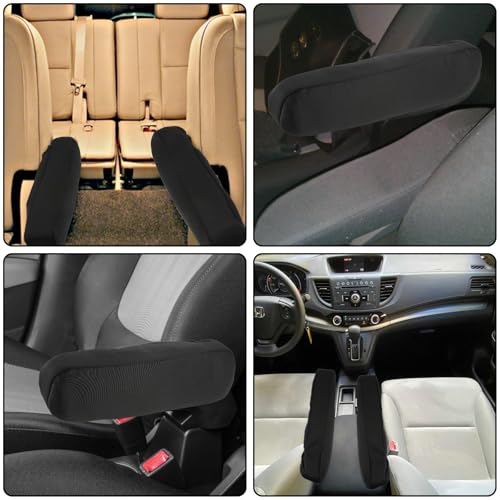 2 PCS Car Armrest Cover Elastic Fabric Cars Front Seat Arm Rest Cushion, Universal Replacement Center Console Lid Armrest Cover Skin Protectors Interior Accessories for Car SUV Truck and Van(Black)