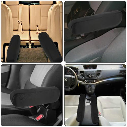 2 PCS Car Armrest Cover Elastic Fabric Cars Front Seat Arm Rest Cushion, Universal Replacement Center Console Lid Armrest Cover Skin Protectors Interior Accessories for Car SUV Truck and Van(Black)