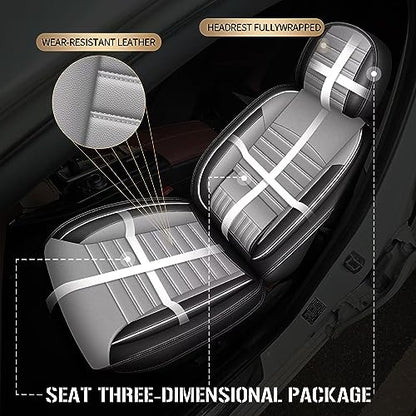 Faux Leather Custom Fit Seat Covers Compatible with Nissan Frontier 2007-2026 Full Set 5 Seats, Airbag Compatible, Black & Dark Gray - color: Gray & White, size: 5 Seats