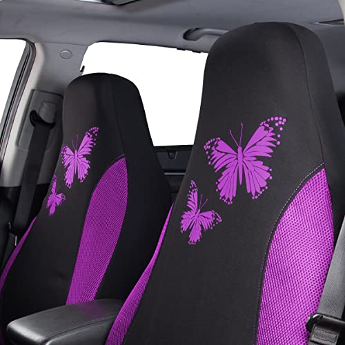 Flying Banner Butterfly car seat Covers ful Set Fashion Universal Lady Woman Female Rear Bench Split Colorized (2 Fronts, Purple) - color: Purple, size: 2 Fronts