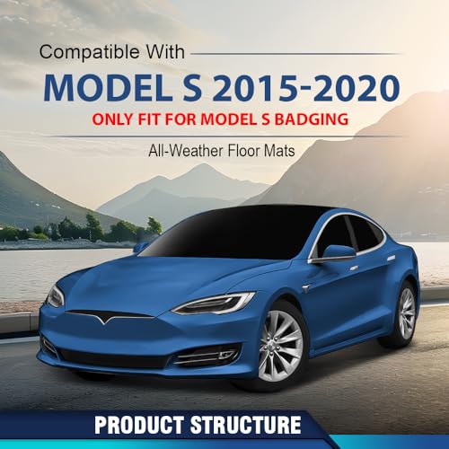 PIT66 TPE Floor Mats Compatible with Tesla Model S 2015-2020 (Only for Model S Badging) (Heavy Duty) 1st & 2nd Row All Weather Cover Protection Cargo Liners alfombras para carro - size: Fit Tesla Model S 2015-2020 | 3PCS