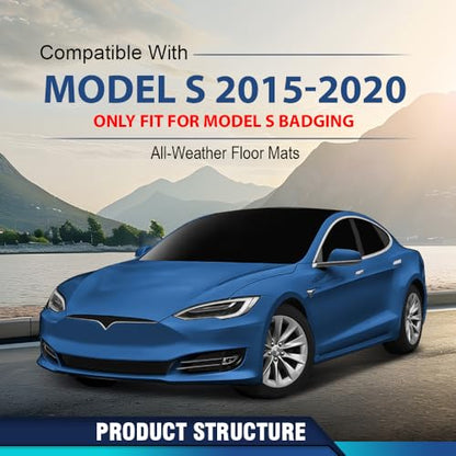 PIT66 TPE Floor Mats Compatible with Tesla Model S 2015-2020 (Only for Model S Badging) (Heavy Duty) 1st & 2nd Row All Weather Cover Protection Cargo Liners alfombras para carro - size: Fit Tesla Model S 2015-2020 | 3PCS