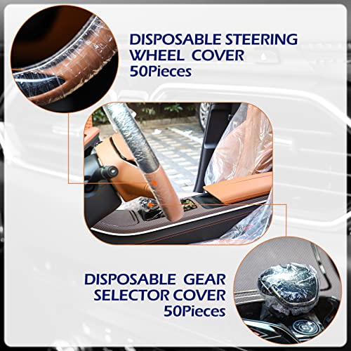 250 Pcs Disposable Car Seat Covers Clear Plastic Car Seat Covers Protector Includes Wheel Covers, Gear Selector Covers and Handbrake Cover for Auto Truck Bus Accessories