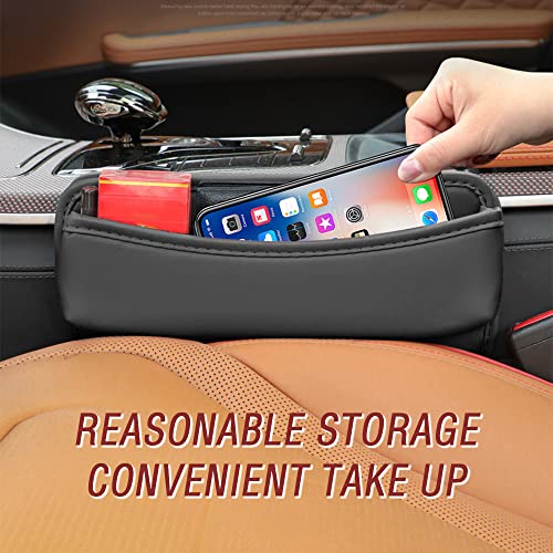 Large Capacity Car Seat Gap Filler with 2 Charge Hole - Microfiber Leather Organizer Storages Items & Keeps Quiet Tidy Storage Box for Phone,Key,Cigarette,Glasses (Black/2pcs)