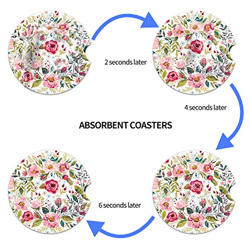 Car Coasters for Women 2 Pack Mother's Day, Auto Small 2.56" Auto Ceramic Coasters for Cup Holders, Absorb Spills to Keep Cupholders Clean, Easy Removal(Flower) - color: Flower