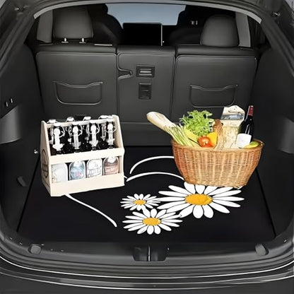 Universal Car Trunk Mat 29" x 39", Heart and Daisy All Weather Trunk Protection Cargo Liner, Durable Cargo Mat Rear Trunk Liner, Stylish Vehicle Interior Accessories Suitable for Most Car Models - color: Heart and Daisy