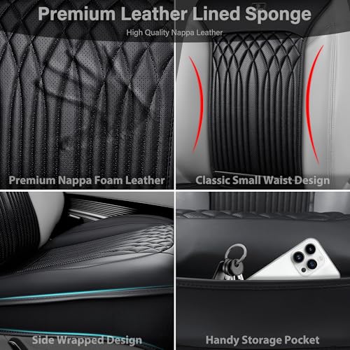 CAR PASS Car Seat Protector, Sideless Seat Covers for Cars, All Season Waterproof Nappa Leather Breathable Front Seats Cushion with Storage Pocket Universal Fit Vehicle Car SUV Truck, 2 Pack All Black - color: Black