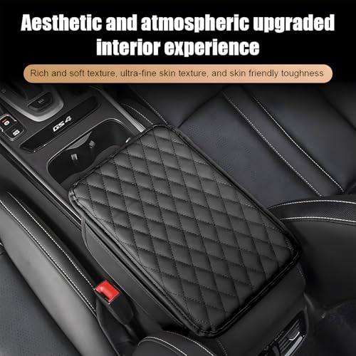 Car Center Console Armrest Pillow with 2 Storage Pockets, Memory Foam Car Armrest Cushion, Leather Car Center Console Cover for Most Vehicle (Black-Upgraded Thickened) - color: Black-Upgraded Thickened