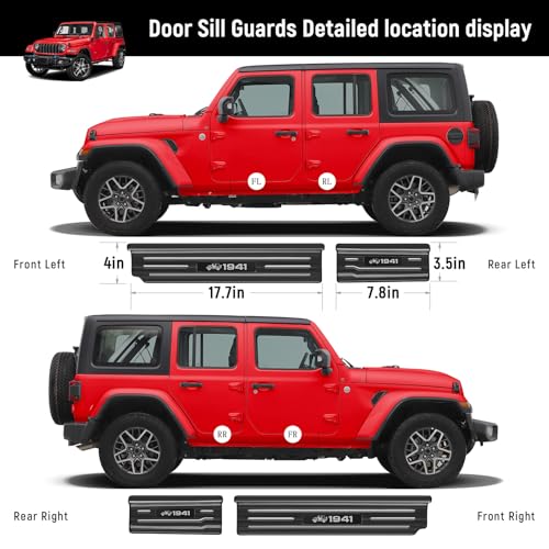 Door Sill Guards Compatible with Jeep Wrangler JL JLU 2018-2026 & Gladiator JT 2020-2026 Accessories Stainless Steel Material Black Brushed Texture Front and Rear Door Sill Protector - size: 4-Door (Black Brushed Texture)