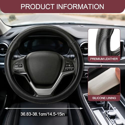 Car Steering Wheel Cover, Durable Leather Cover with Anti-Slip Lining, Microfiber PU Leather Elastic Steering Wheel Protector, Comfortable Non-Slip Steering Wheel Covers for Autos (Black) - color: Black