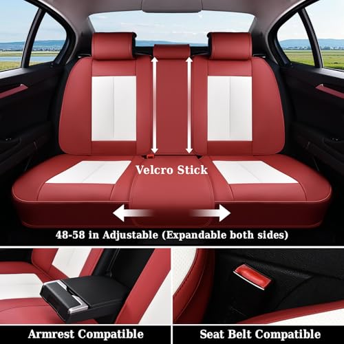 Coverado Leather Rear Seat Covers for Cars, Faux Leather Car Seat Covers Backseat, Waterproof Back Seat Cover for Dogs, Universal Automotive Seat Covers Backseat Seat Cushion Protector, Red&White - color: Red&White