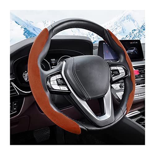 Car Steering Wheel Cover, Microfiber Suede Leather and Carbon Fiber Double Sided Design, Warm in Winter and Cool in Summer, Breathable Non Slip Segmented Protector for Most Cars (Turn Fur/Brown) - color: Turn Fur/Brown