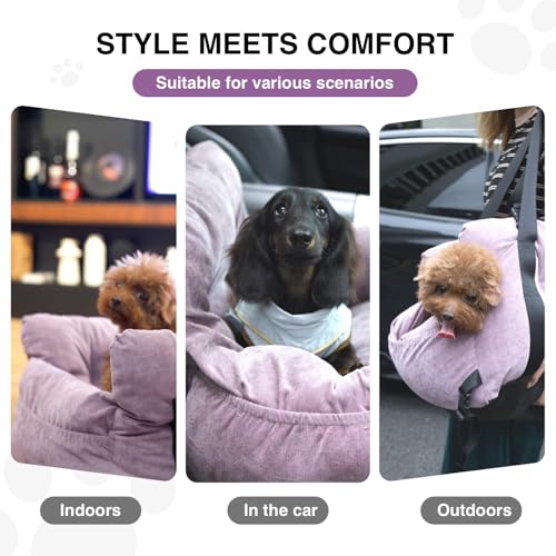Pet Car Seat for Small Dogs up to 25 lbs with Safety Straps, Storage Pockets, Travel Carrier Bed Booster Seat, Machine Washable (Light Purple) - color: Light Purple