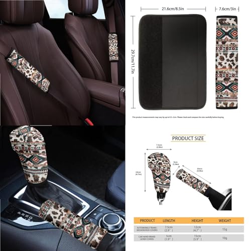 Wanyint Car Seat Cover Full Set with Steering Wheel Seat Belt Pads Coasters Waste Bin Armrest Pad Cup Holders Rearview Mirror Handbrake Cover Set Auto Decor, 14 PCS, Aztec Navajo Cow Print - color: Aztec Navajo Cow Print