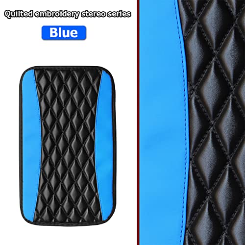 Car Center Console Cushion Pad, Universal Leather Waterproof Armrest Seat Box Cover Protector,Comfortable Car Decor Accessories Fit for Most Cars, Vehicles, SUVs (Blue)