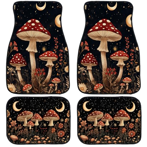 Mushroom Car Floor Mats Set of 4 Red Moon Star Night Wildflower Magic Automotive Foot Mats Rugs Carpet for Car Non-Slip Auto Car Accessories Universal Fit for Car SUV Truck Van - color: Mushroom
