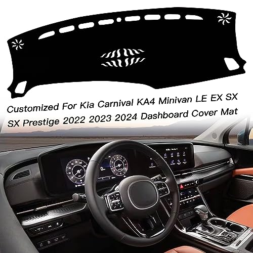 Dash Mat Cover Interior Dashboard Protection pad Compatible with Kia Carnival KA4 Minivan LE EX SX and SX Prestige 2022 2023 2024 Sunshade Glare UV Rays Protector (Black Trim) - color: Black Trim