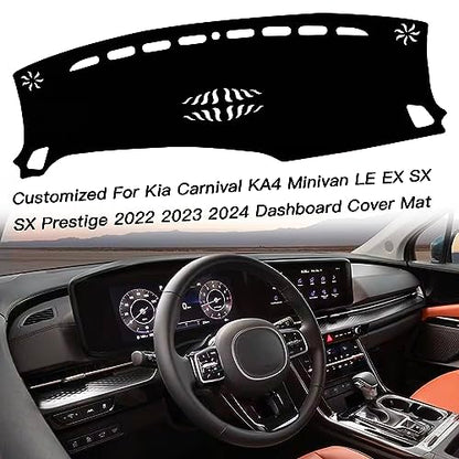 Dash Mat Cover Interior Dashboard Protection pad Compatible with Kia Carnival KA4 Minivan LE EX SX and SX Prestige 2022 2023 2024 Sunshade Glare UV Rays Protector (Black Trim) - color: Black Trim