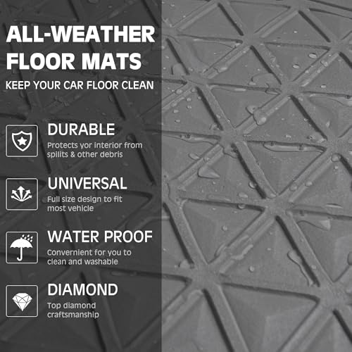 CAR PASS Bling Diamond Car Mats Gray Rubber Floor Mats Full Set Anti-Slip 3D Rhombus Waterproof Trim to Fit Liner Universal Glitter Crystal Sparkly Shining Rhinestone Girl Women SUV Sedan Van All Gray - color: Gray Rubber