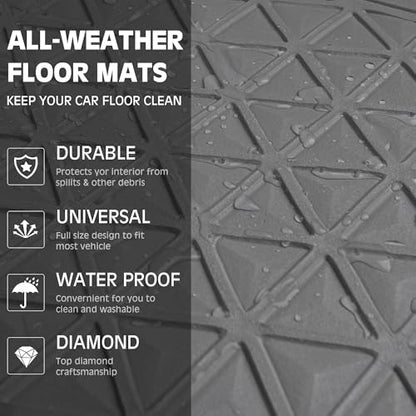 CAR PASS Bling Diamond Car Mats Gray Rubber Floor Mats Full Set Anti-Slip 3D Rhombus Waterproof Trim to Fit Liner Universal Glitter Crystal Sparkly Shining Rhinestone Girl Women SUV Sedan Van All Gray - color: Gray Rubber