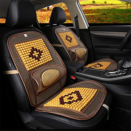 Wood Beaded Comfort Seat Cover with Cooling Ventilated Mesh Lumbar Back Brace Massage Support Cushion for Car Seat Chair - color: Beige