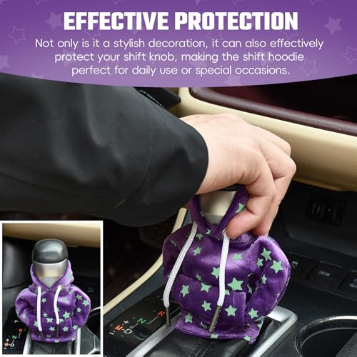 Gear Shift Hoodie Cover, Universal Car Shift Knob Hoodie for Auto Shifter, Automotive Interior Decoration Accessories Star, Automotive Interior Cute Gadgets, Purple