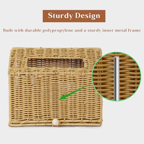 Wicker Hand Towel Box Cover Compatible with Disposable Paper Hand Towels, Wicker Paper Towel Holders, Hand Towel Holder for Bathroom, Car, Tabletop, by YANGQIHOME