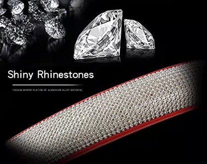 Bling Diamond Leather Steering Wheel Cover for Women Girls with Crystal Rhinestones, Universal Fit 14.5-15 Inch Car Steering Wheel Cover Accessories - color: Red