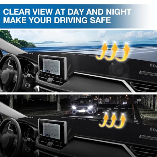 KUST Black Dash Cover Mat for Toyota RAV4 2019-2025 Left Hand Driving Non-Slip Dashboard Cover Interior for RAV4 Accessories Custom Fit Dash Mat Sunshade Windshield Glare - size: 62.2''×14.8'' (Toyota RAV4 19-25)