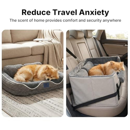 Veehoo 2-in-1 Dog Booster Car Seat & Pet Bed for Small Medium Dogs up to 50lbs, Foldable Travel Car Seat with Safety Leash, Non-Slip Removable Washable Cover