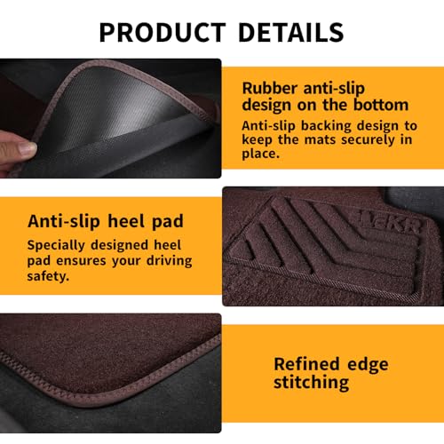 EKR All-Weather Universal Fit Car Floor Mats, 0.5 inch Thick Car Carpet Mats, Anti-Slip Automotive Mat with Driver Heel Pad Fit for SUV, Vans,Sedans, Trucks (Blown,4pcs Black Full Set) - color: Blown