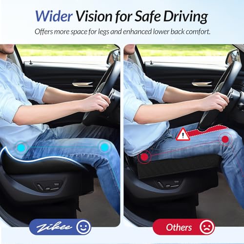 ZIKEE Leather Car Seat Cushion for Driving Relieves Tailbone & Thigh Pain, Ergonomic Dual Memory Foam Seat Cushion for Car, Raised Back for Wider Vision, Rub-Resistant & Easy-to-Clean Cover, Non-Slip