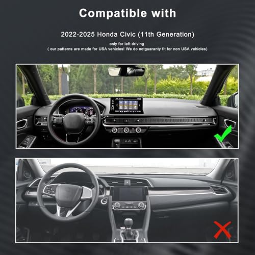 Dashboard Cover for 2022–2025 Honda Civic 11th Gen – Custom Fit Carbon Fiber Leather Dash Mat Sun Protection Pad (Black) - style: Dash cover for 2022-2025 Honda Civic