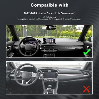 Dashboard Cover for 2022–2025 Honda Civic 11th Gen – Custom Fit Carbon Fiber Leather Dash Mat Sun Protection Pad (Black) - style: Dash cover for 2022-2025 Honda Civic