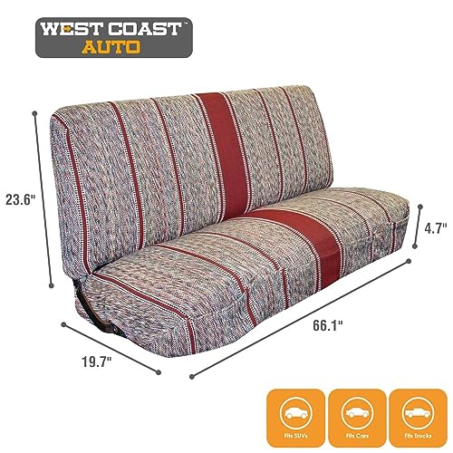 West Coast Auto Universal Baja Saddle Blanket Bench Full Size Seat Cover Fits Ford, Chevrolet, Dodge, and Full Size Pickup Trucks (Red) - color: Red