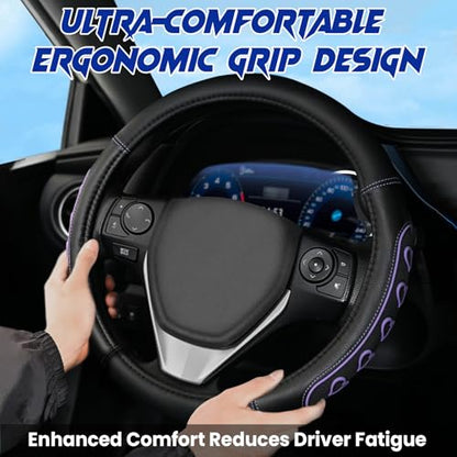 Ventilated Heart-Shaped Steering Wheel Cover with Anti-Slip Leather Grip. Compatible with Ford, Toyota, Honda, Nissan, and Chevrolet Vehicles for 14.5-15.2 inch Round Steering Wheels. - color: love Pink