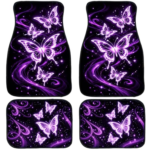 4 Piece Butterfly Car Floor Mats Full Sets Neon Purple Glow Fantasy Art Automotive Foot Mats Rugs Carpet for Car Non-Slip Auto Car Accessories Universal Fit Car Accessories for Truck - color: Butterfly