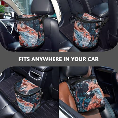 MNSRUU Car Trash Can with Lid, Beautiful Fox Car Trash Bag Hanging Organizers and Storage for Front Back Seat, Leak-Proof Trash Bin - color: Fox I9752