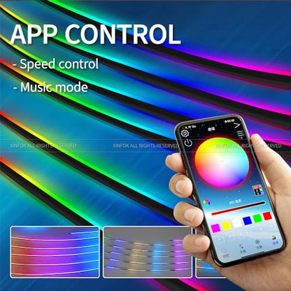 Ambient Lighting Car led Lights Interior, 43.3'' USB Powered Acrylic Neon Flexible Strip Model y Ambient Lighting kit with Remote APP,Dynamic RGB 2 in 1 Music Lights Sync for Inside car Decorations - size: 2 in 1( 43.3inch*2)