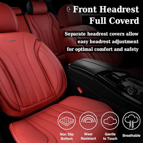 Coverado Car Seat Covers for Front Seat, Luxury Leather Seat Cover, 2 PCS Waterproof Seat Cover, Automotive Seat Covers, Driver Car Seat Protector, Universal Car Seat Cushions Fit for Most Cars(Red)