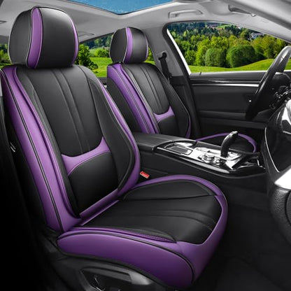 Car Seat Covers Full Set Fit for KIA Seltos 2021-2026, Automotive Luxury Faux Leather Seat Covers 5 Seats, Breathable Anti-Slip Seat Protectors (Black&Purple,Full Set)