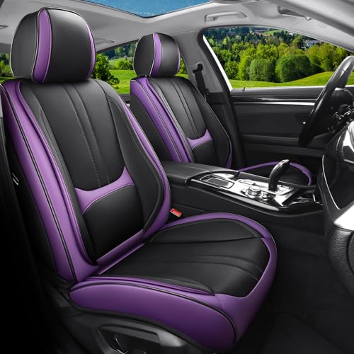 Car Seat Covers Full Set Fit for KIA Seltos 2021-2026, Automotive Luxury Faux Leather Seat Covers 5 Seats, Breathable Anti-Slip Seat Protectors (Black&Purple,Full Set)